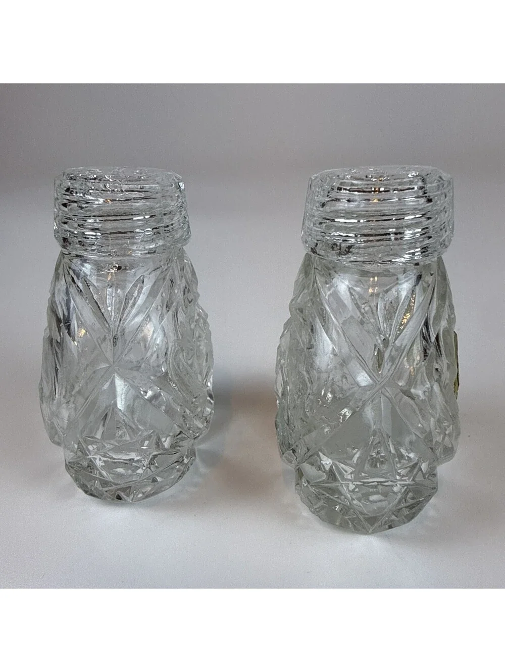 Vintage Bohemia Crystal Salt Pepper Shakers Complete Glass Lids Czechoslovakia